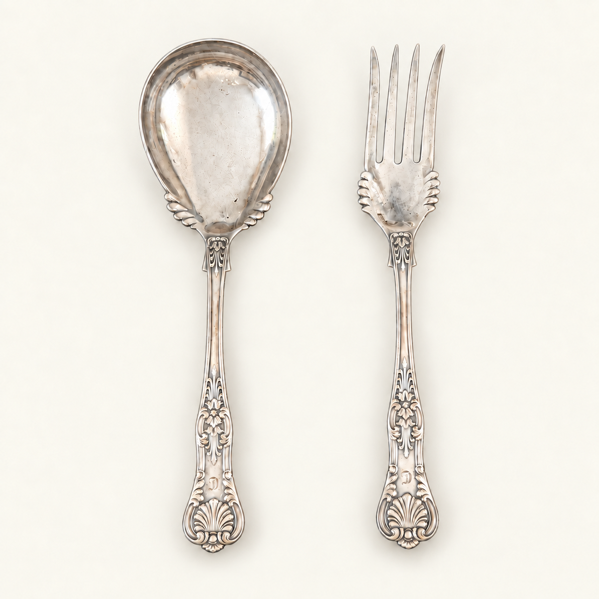 Vintage Tiffany & Co. English King Silver-Plated Serving Spoon & Fork Set