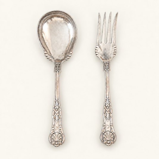 Vintage Tiffany & Co. English King Silver-Plated Serving Spoon & Fork Set