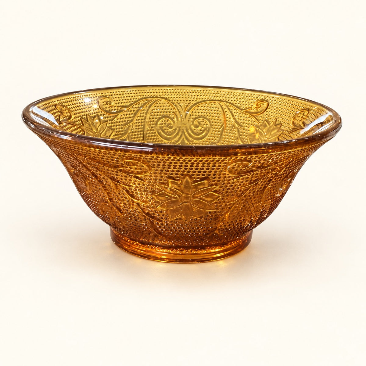 Vintage Amber Pressed Glass Floral Bowls | Set of 6