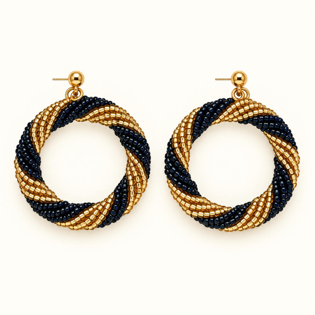Vintage Beaded Twisted Hoop Earrings