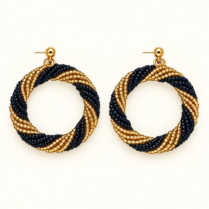 Vintage Beaded Twisted Hoop Earrings