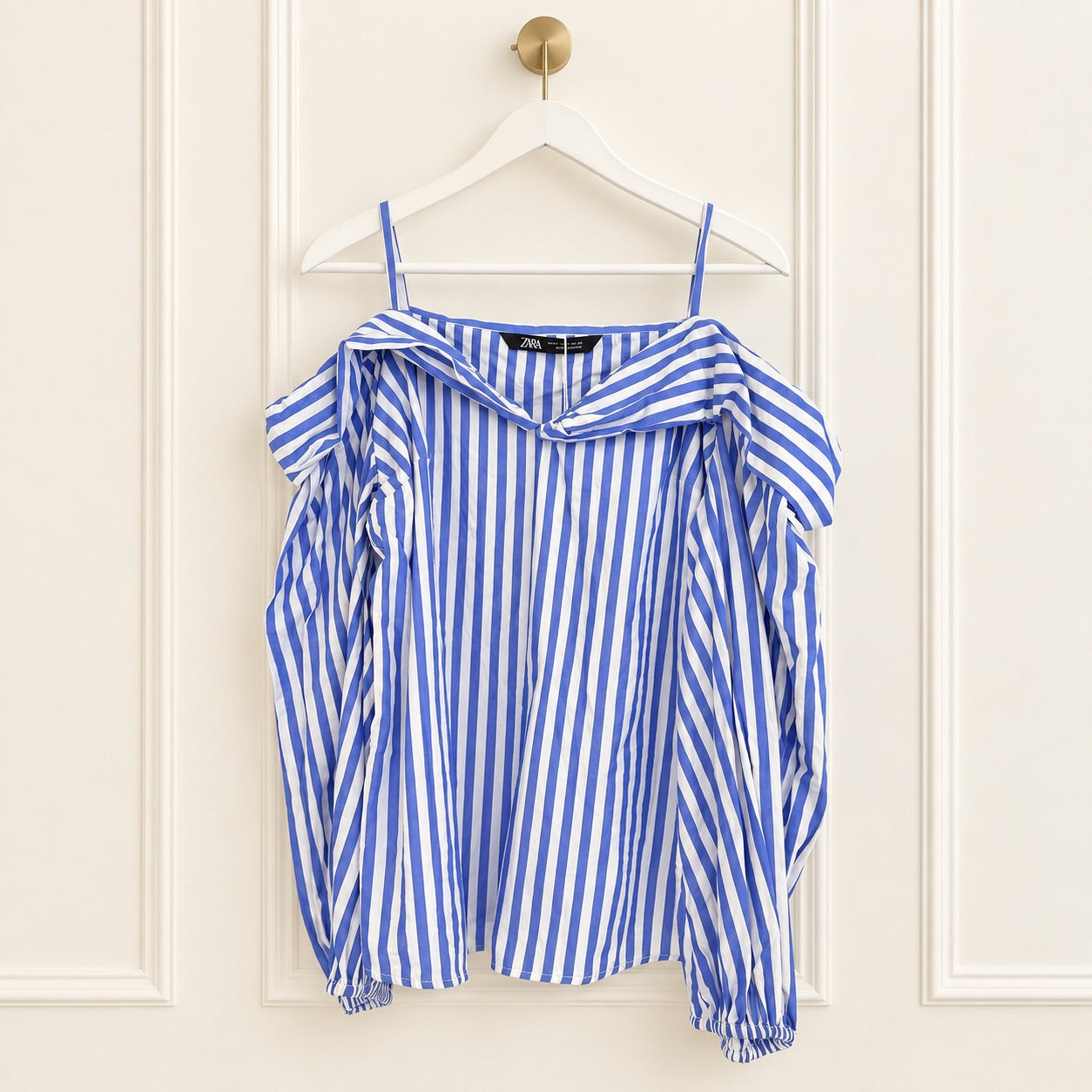 Zara Blue & White Striped Cold-Shoulder Blouse | Size Small
