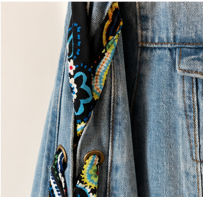 Easel LA Embellished Sleeve Denim Jacket | Size Large