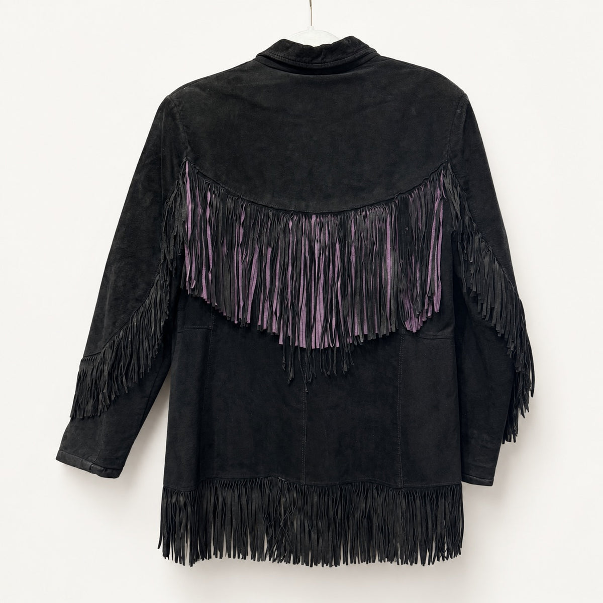 Pioneer Wear True Vintage 100% Genuine Split Leather Suede Black & Purple Fringe Western Concho Coat