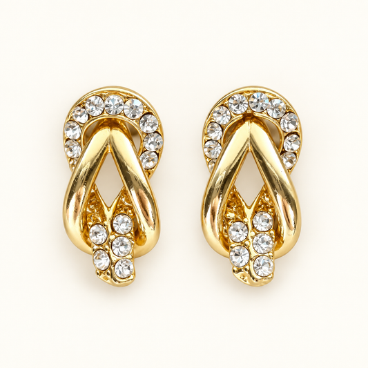Vintage Gold Tone Rhinestone Swirl Statement Earrings