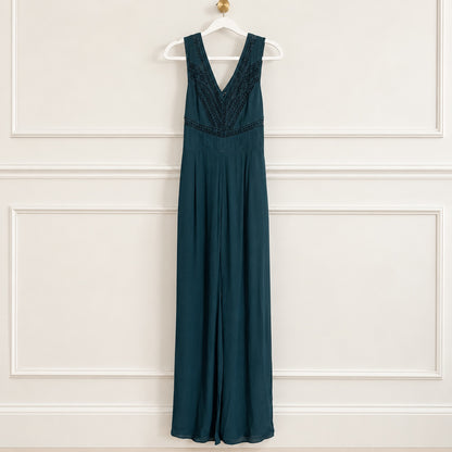 Elevenses Deep Teal Crochet-Trim Wide-Leg Jumpsuit | Size 4