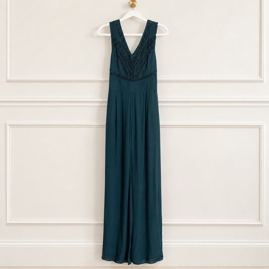 Elevenses Deep Teal Crochet-Trim Wide-Leg Jumpsuit | Size 4