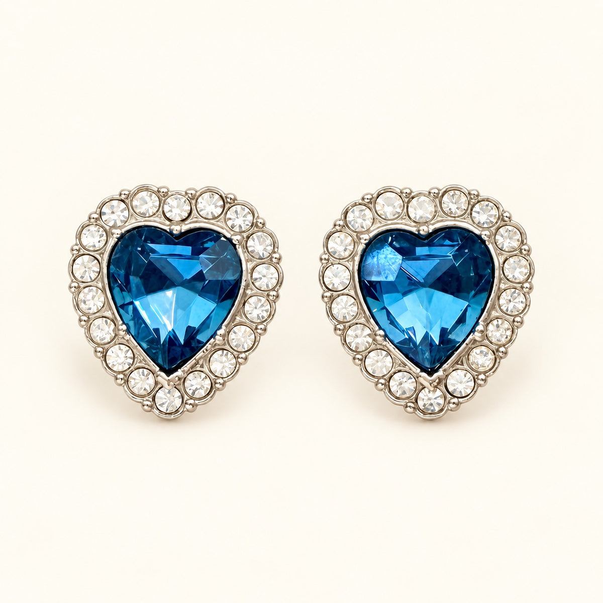 Vintage Blue Rhinestone Heart Avon Earrings