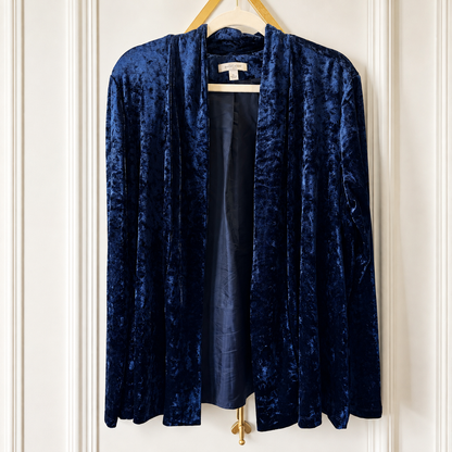 David Dart Navy Crushed Velvet Open Front Jacket | Size XL