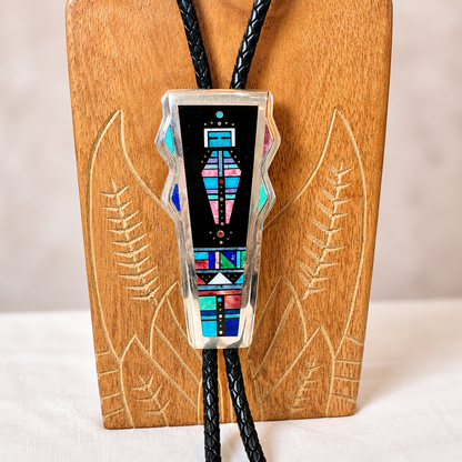 Jim Harrison, Navajo Silversmith Sterling Silver Multistone Navajo 'Yei Bi Chei' Bolo Tie