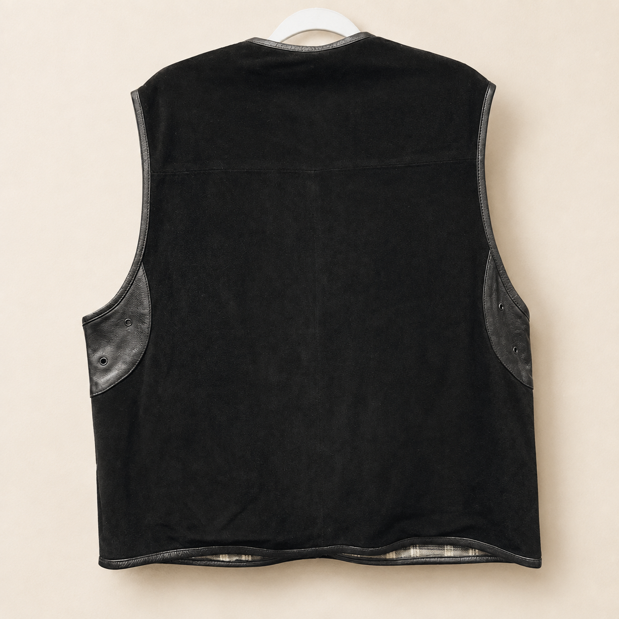 Vintage Trade Man Black Suede & Leather Fleece-Lined Vest | Size Large