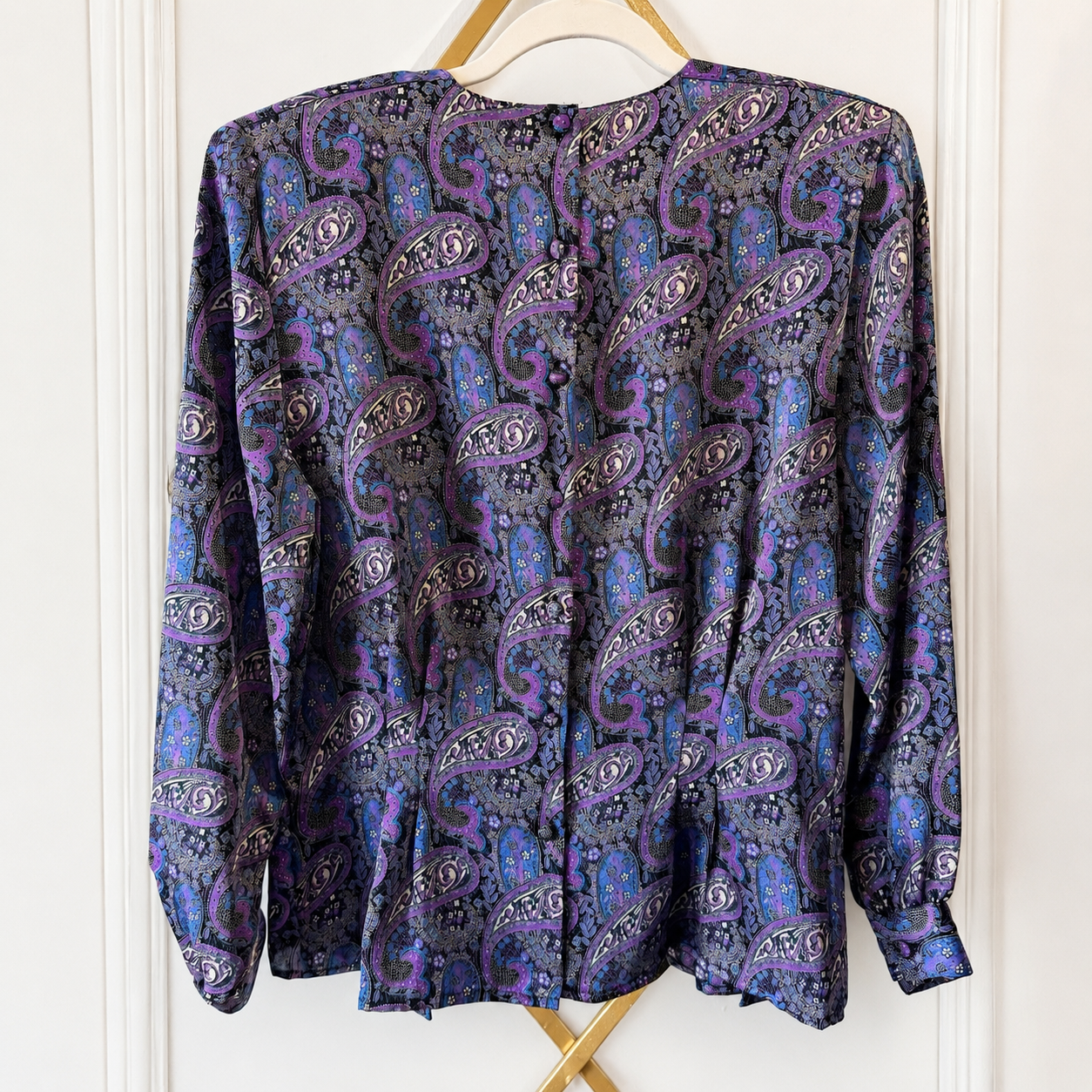 Vintage TESS Paris-Milano Purple Paisley Pleated Blouse | Size 8