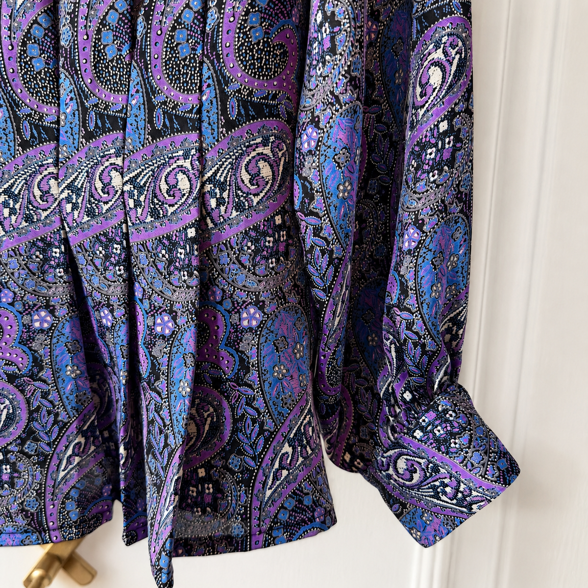 Vintage TESS Paris-Milano Purple Paisley Pleated Blouse | Size 8