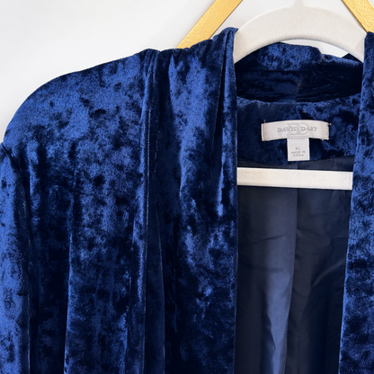 David Dart Navy Crushed Velvet Open Front Jacket | Size XL