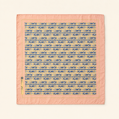 Vintage Anne Klein Pink, Gold & Blue Toile Print Square Scarf