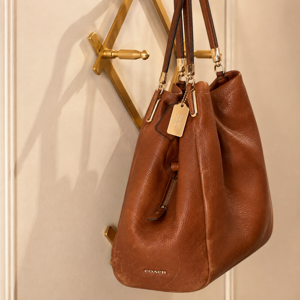 Coach Madison Phoebe Brown Pebbled Leather Shoulder Bag | 2013
