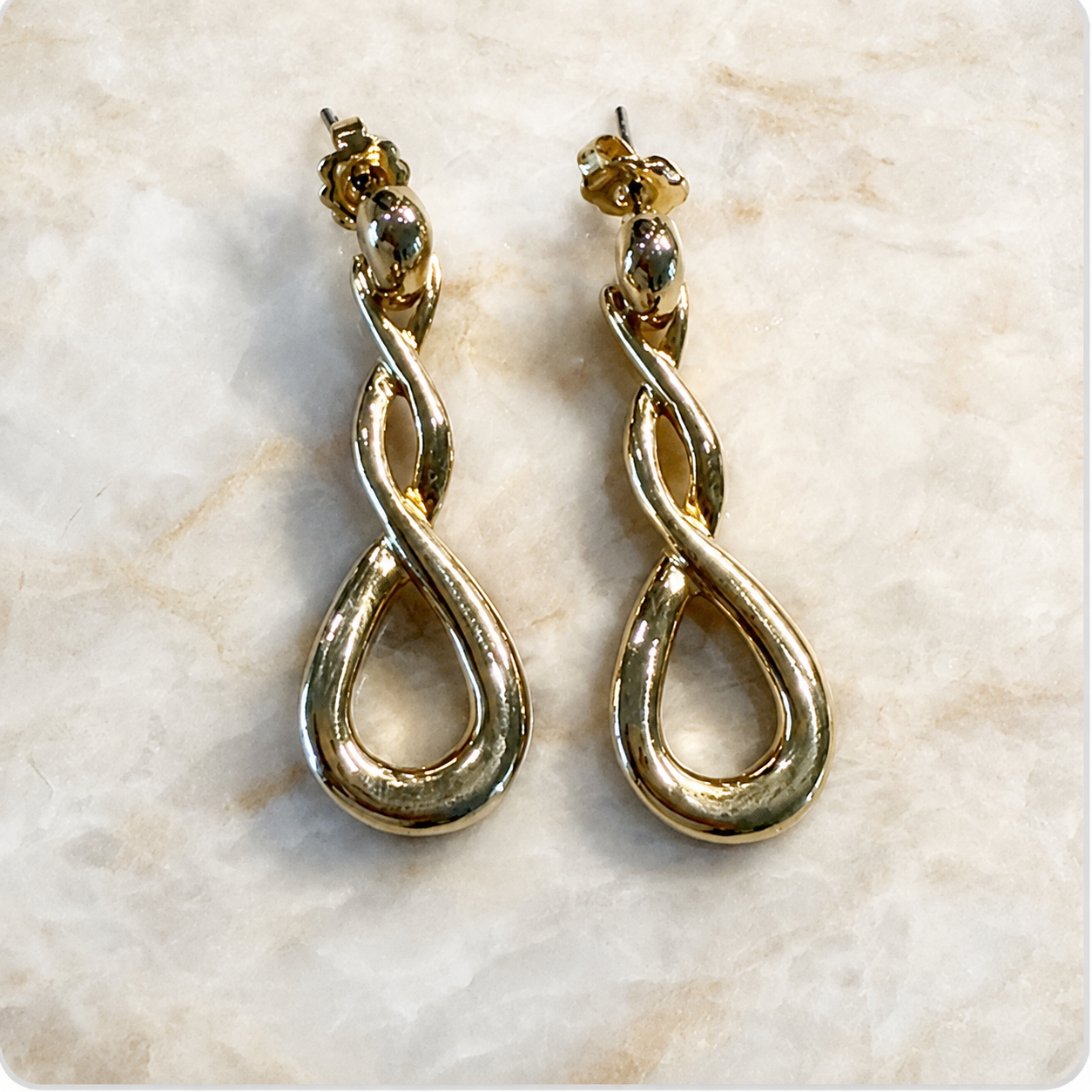 Vintage Gold Tone Sculptural Infinity Drop Earrings