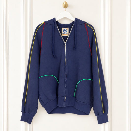 Vintage VanCort Actionwear Navy Rainbow-Piped Zip Hoodie