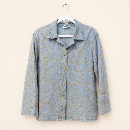 Coldwater Creek Embroidered Chambray Button-Up Shirt