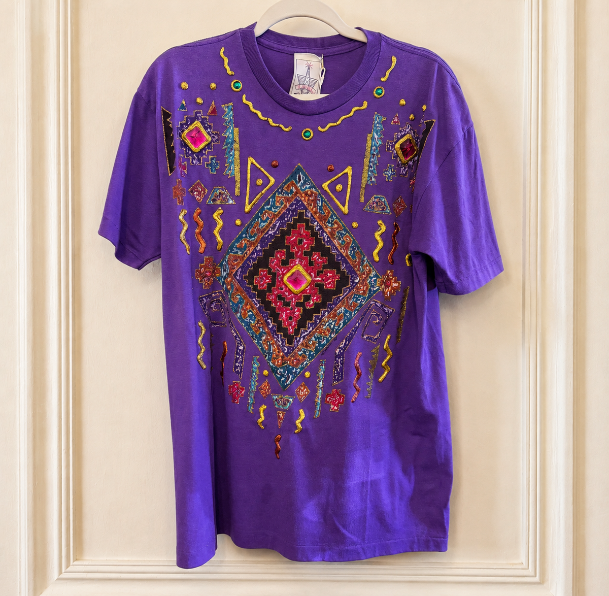 Vintage 90s Purple Puffy Paint Geometric Art-to-Wear T-Shirt