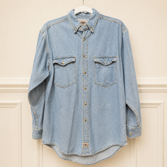Vintage County Seat Jeanswear Light Wash Denim Button-Up Shirt
