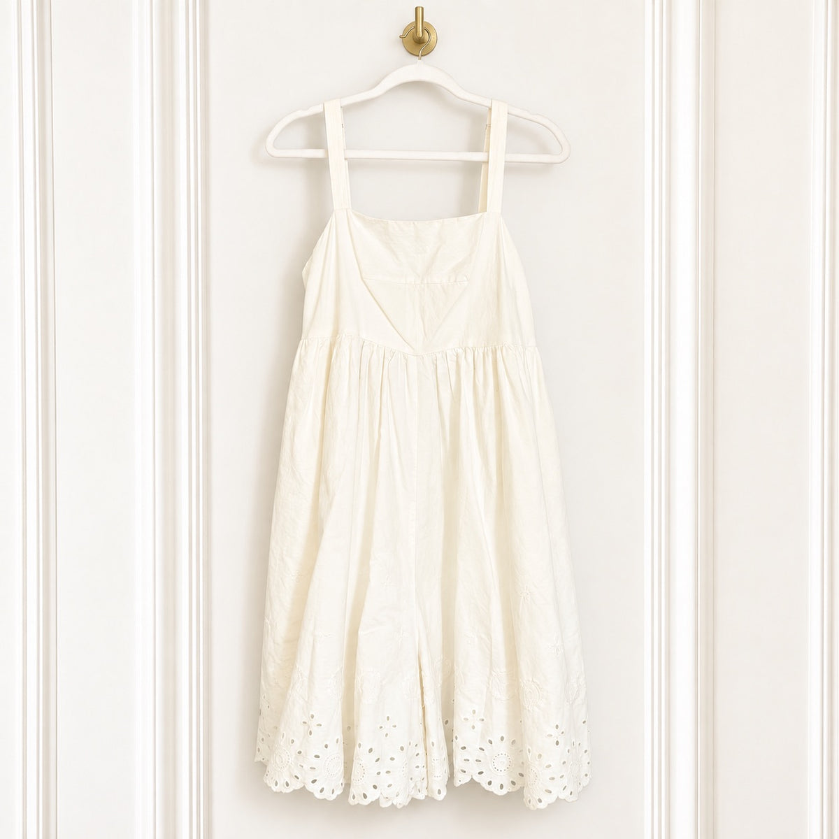 Maeve Cotton Eyelet Midi Romper in Ivory | Size Small
