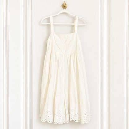 Maeve Cotton Eyelet Midi Romper in Ivory | Size Small
