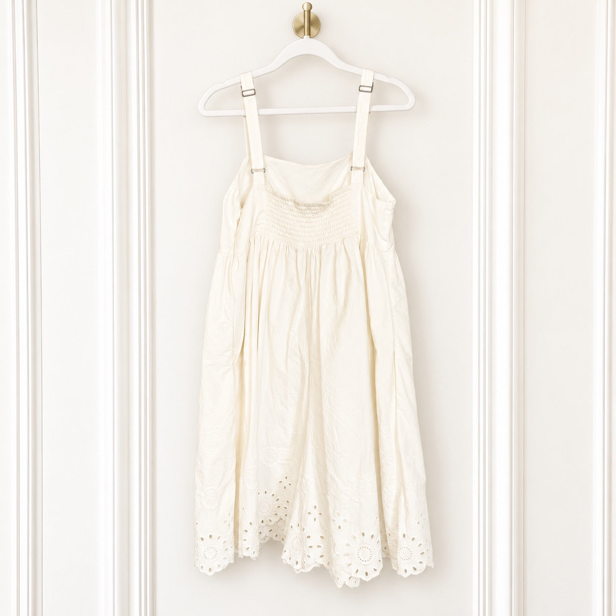 Maeve Cotton Eyelet Midi Romper in Ivory | Size Small