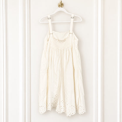 Maeve Cotton Eyelet Midi Romper in Ivory | Size Small