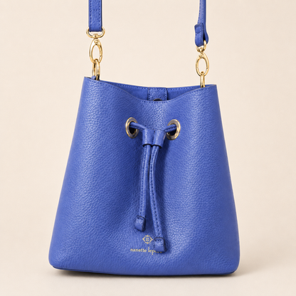 Nanette Lepore Blue Leather Bucket Bag | Gold-Tone Hardware