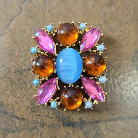 Vintage Colorful Jeweled Brooch