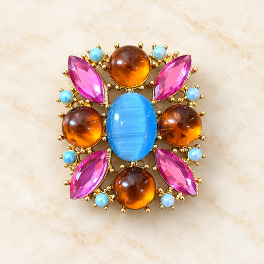 Vintage Colorful Jeweled Brooch