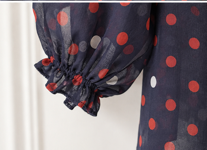 Navy Sheer Polka Dot Peter Pan Collar Blouse | Size Medium