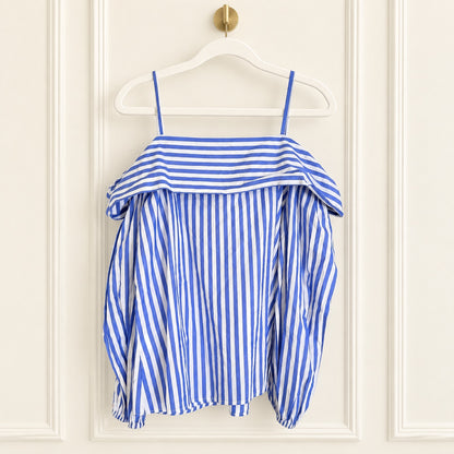 Zara Blue & White Striped Cold-Shoulder Blouse | Size Small